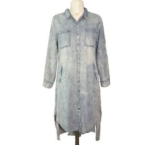 Wash Lab Denim Shirt Dress Womens XL Blue Pockets Relaxed Lightweight